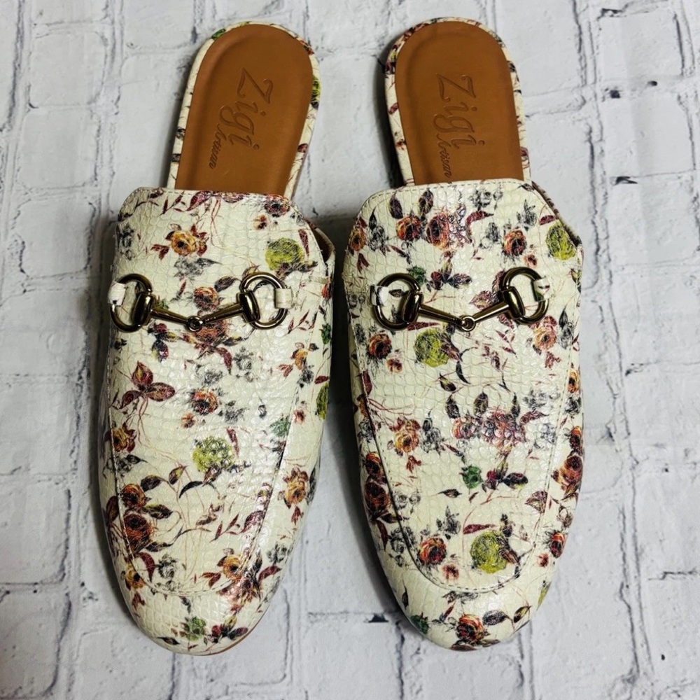 Zigi Artisan Floral Snake Embossed Horsebit Loafer Mules 10 Chic Slip-On Shoes - Picture 6 of 15
